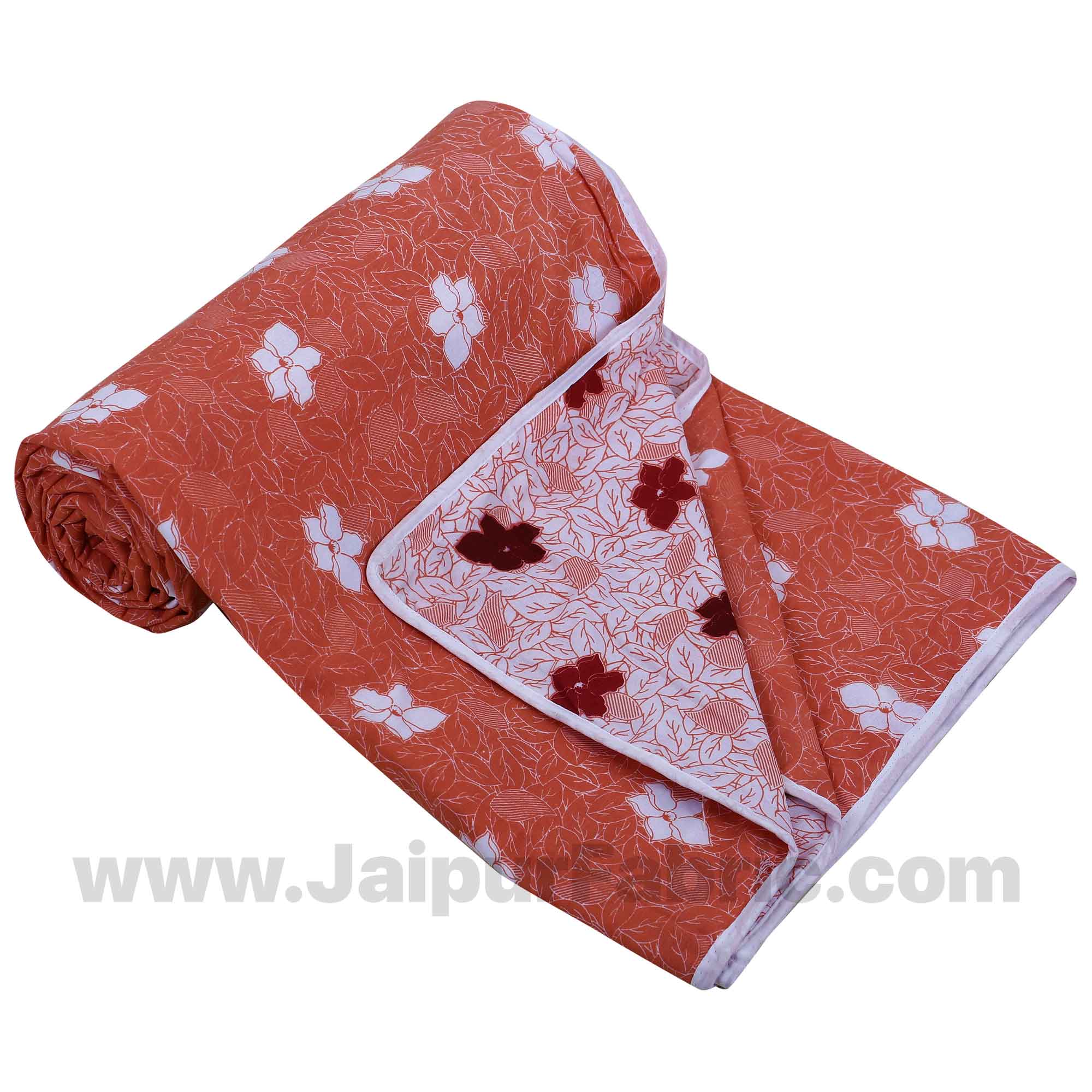Pure Cotton Peach Floral Reversible Single Blanket/Duvet/Quilt/AC Dohar