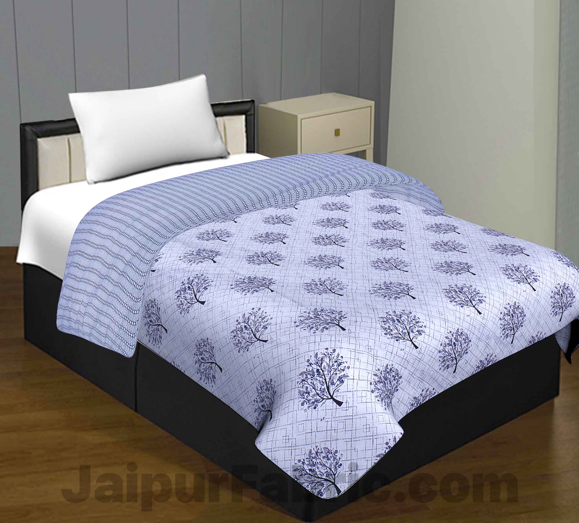 Pure Cotton Spring Tree Grey Reversible Single Bed Blanket/ Duvet/Quilt/AC Dohar