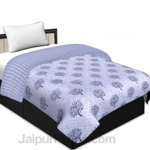 Pure Cotton Spring Tree Grey Reversible Single Bed Blanket/ Duvet/Quilt/AC Dohar
