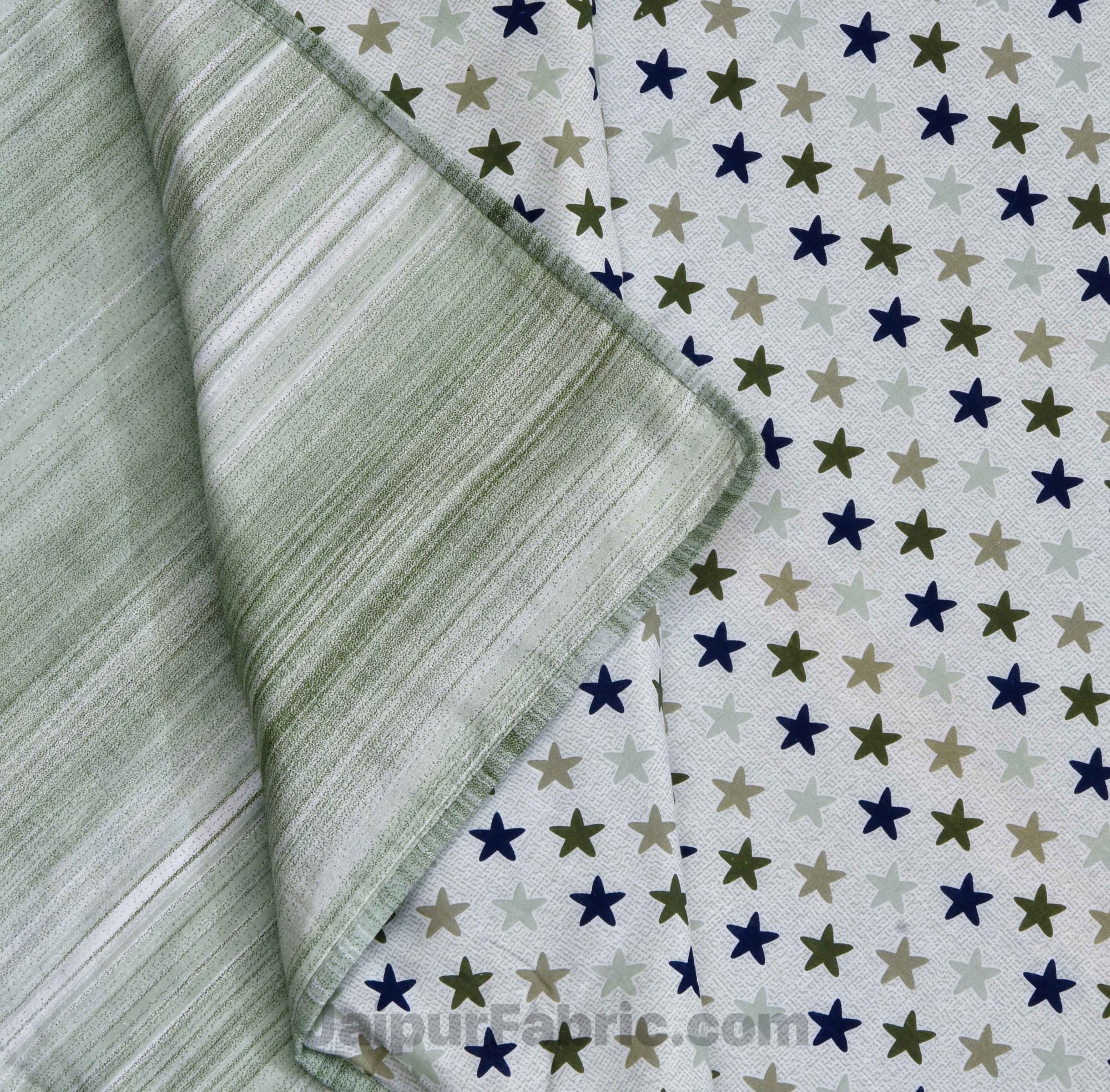 Pure Cotton Multi Lime Green Star Reversible Double Blanket/Duvet/Quilt/AC Dohar