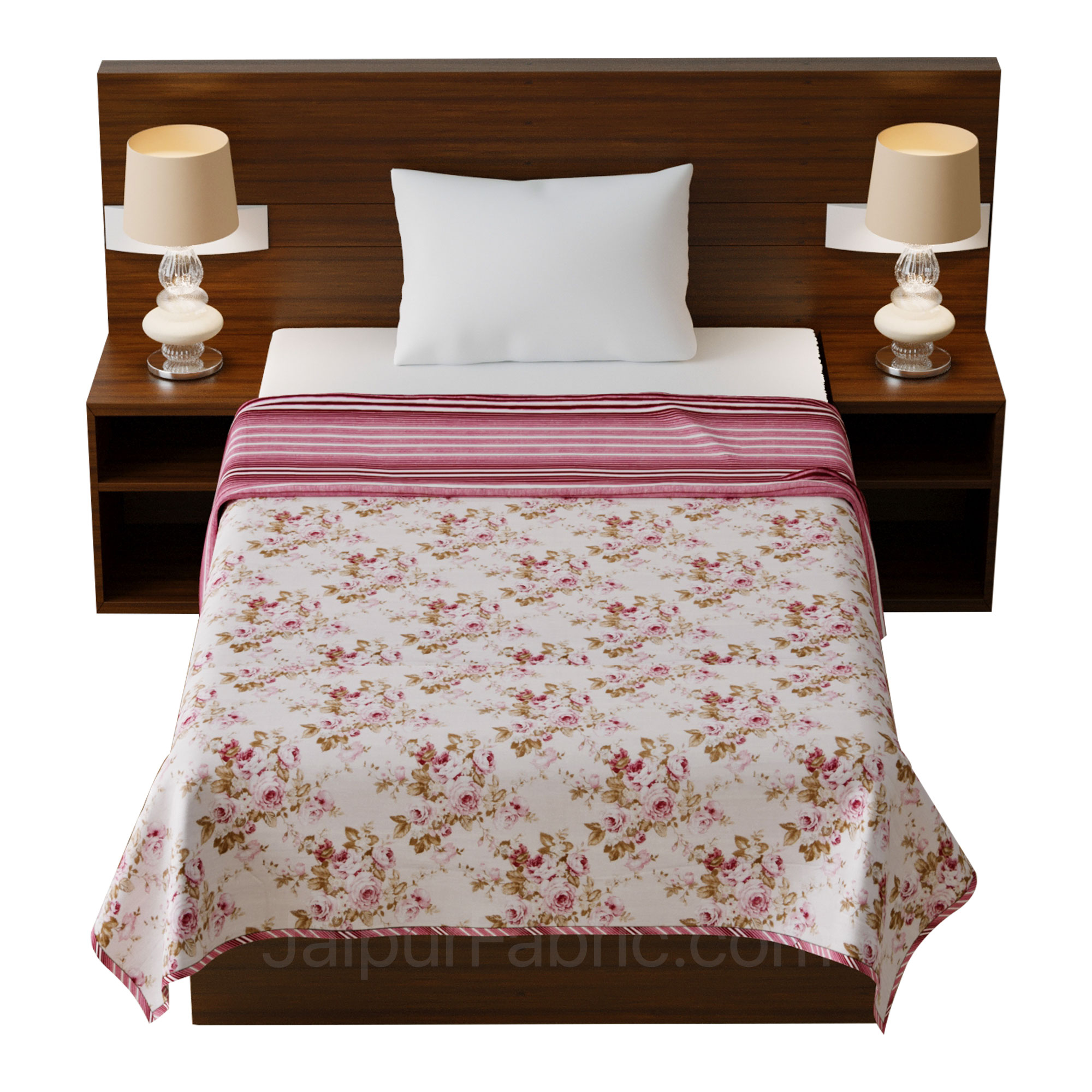 Flowers Bunch Pink Cotton Soft Touch Reversible Single Bed Dohar/Blanket