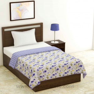 Lightweight Reversible Single Bed Dohar Blue Flower Skin Friendly Pure Cotton MulMul Blanket / AC Comforter / Summer Quilt