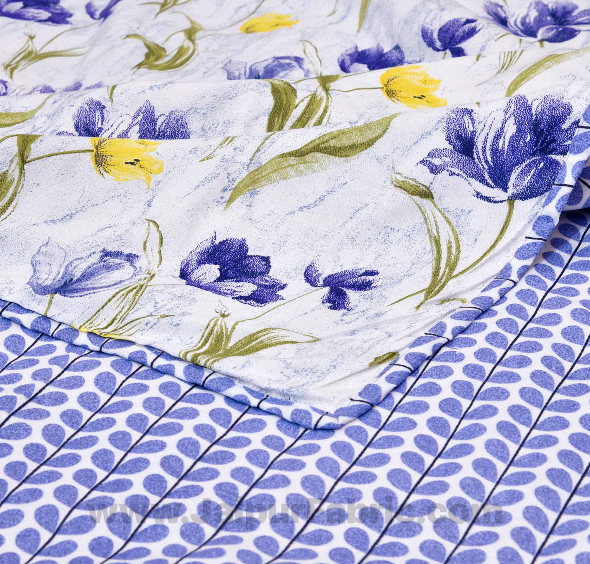 Lightweight Reversible Single Bed Dohar Blue Flower Skin Friendly Pure Cotton MulMul Blanket / AC Comforter / Summer Quilt