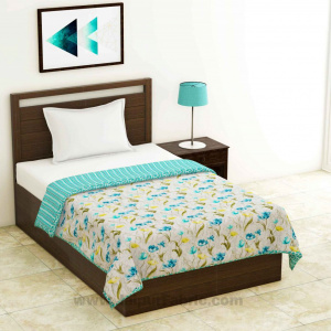 Lightweight Reversible Single Bed Dohar Green Flower Skin Friendly Pure Cotton MulMul Blanket / AC Comforter / Summer Quilt