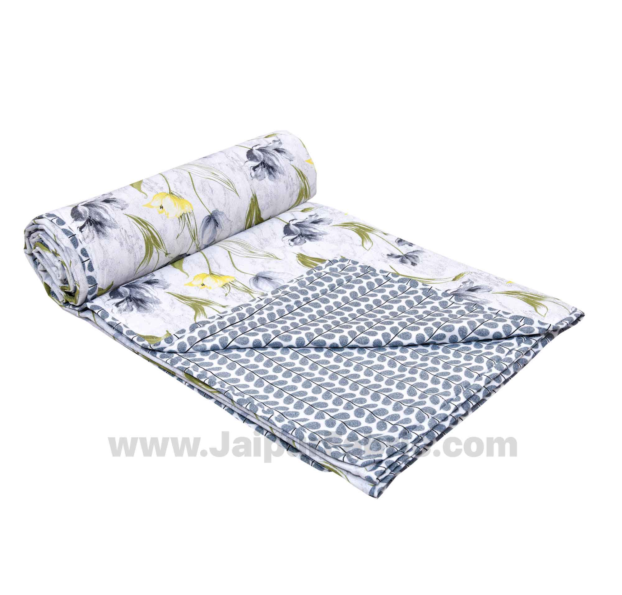 Lightweight Reversible Single Bed Dohar Grey Flower Skin Friendly Pure Cotton MulMul Blanket / AC Comforter / Summer Quilt