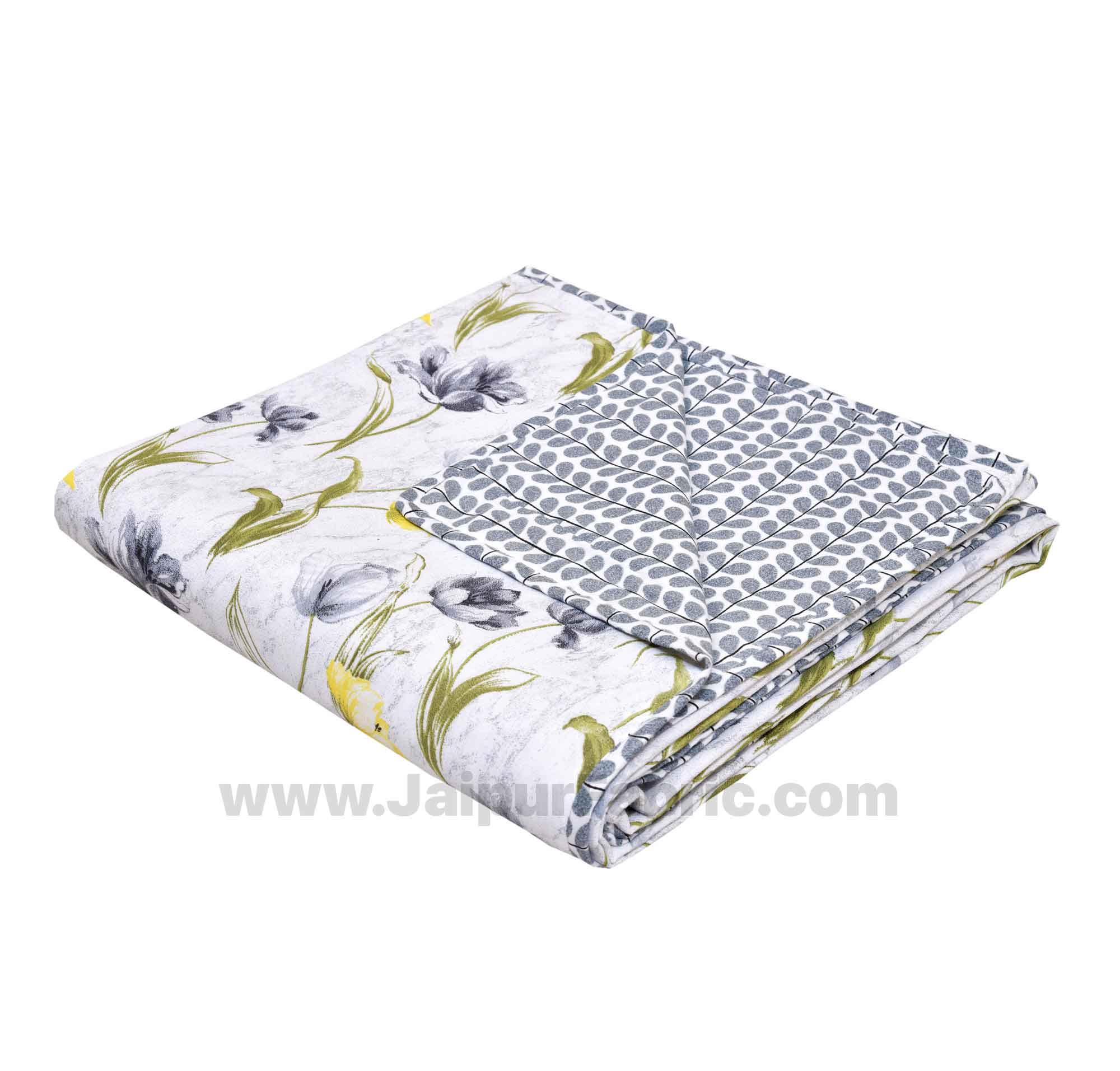 Lightweight Reversible Single Bed Dohar Grey Flower Skin Friendly Pure Cotton MulMul Blanket / AC Comforter / Summer Quilt