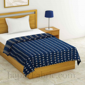 Mulmul Pure Cotton Small Leaf  Navy Blue Border Jaipuri Single Bed Dohar