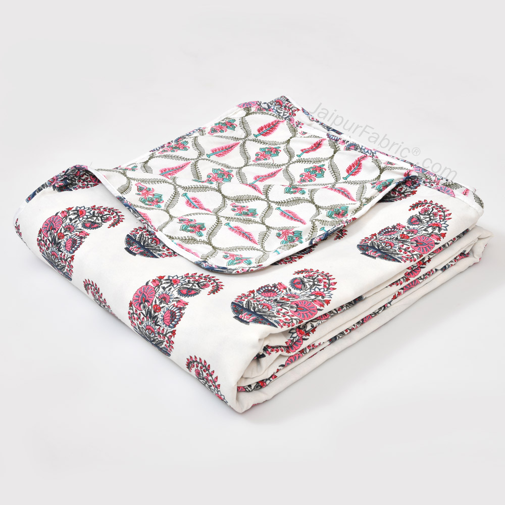 Pink Paisley Pure Cotton Single Bed Dohar