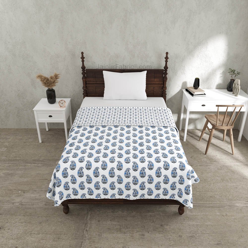 Blue Paisley Pure Cotton Single Bed Dohar