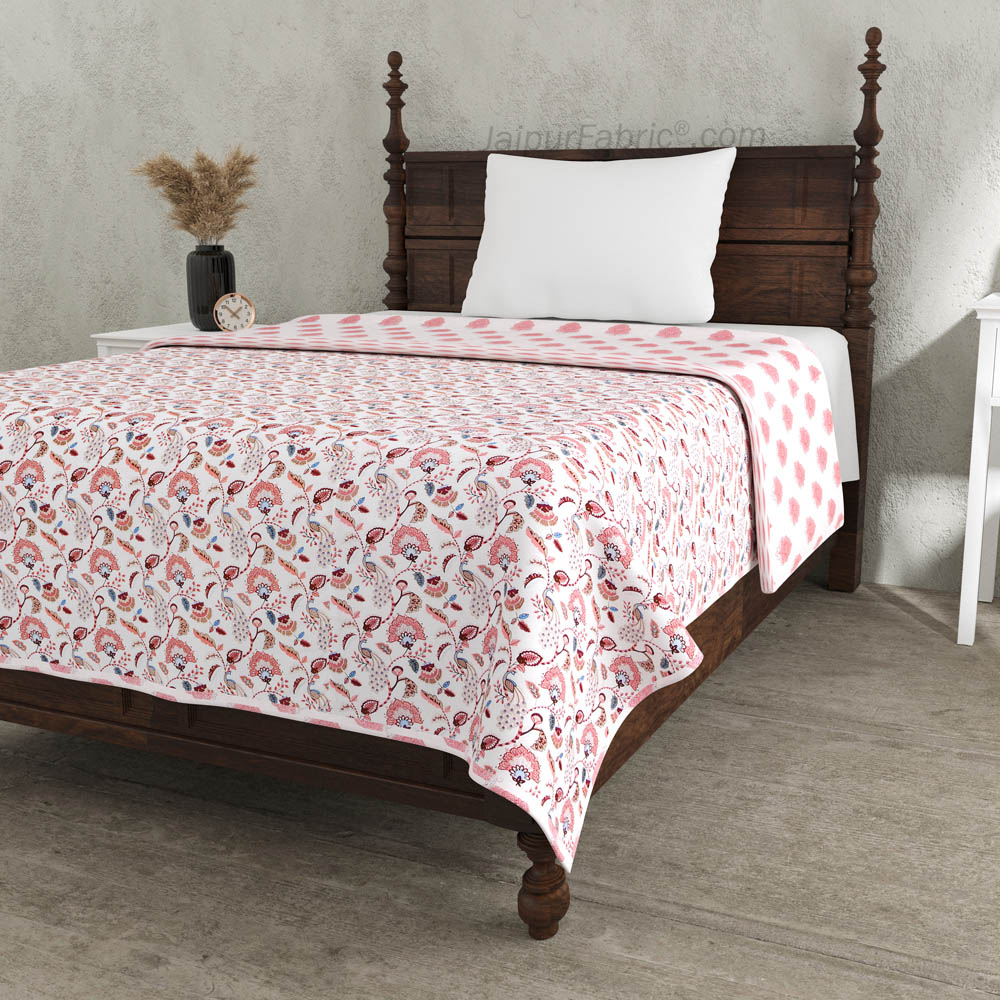 Peach Motifs Pure Cotton Single Bed Dohar