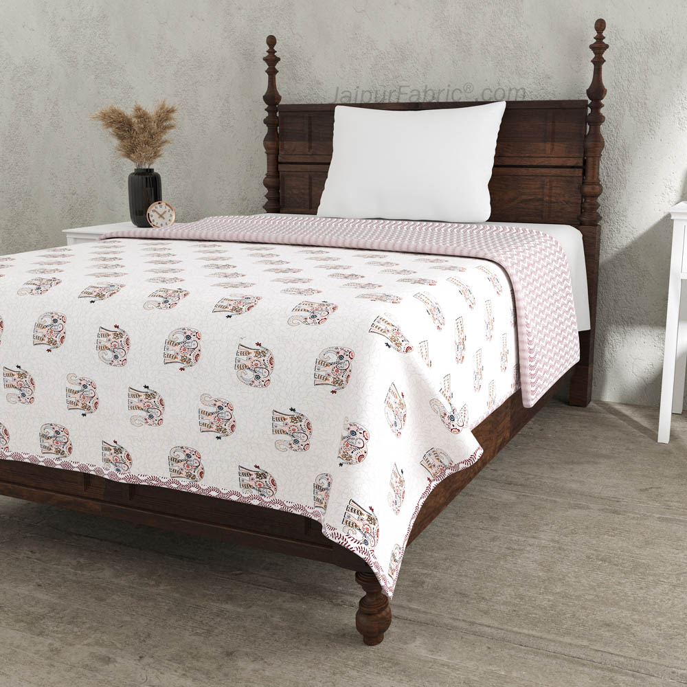 Pink Elephant Pure Cotton Single Bed Dohar