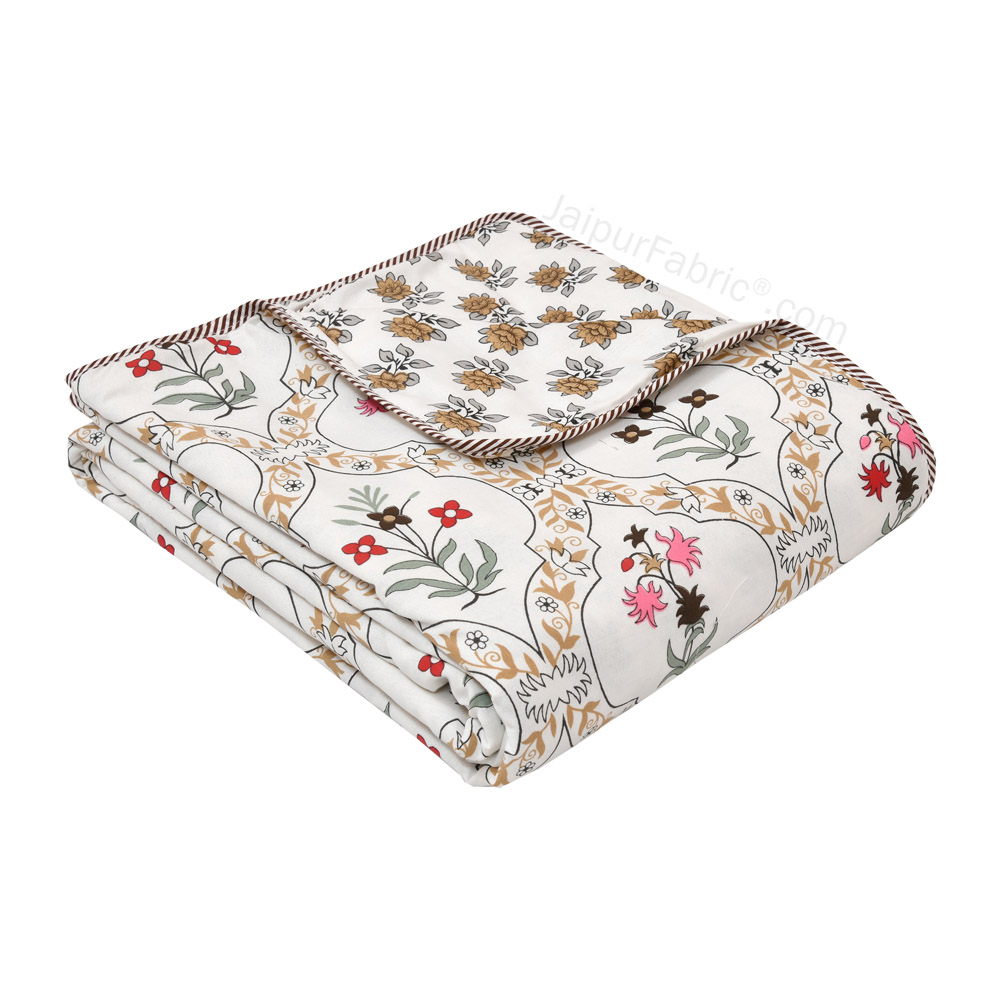 Mangal Jaal Pink Pure Cotton Reversible Single Bed AC Quilt Dohar