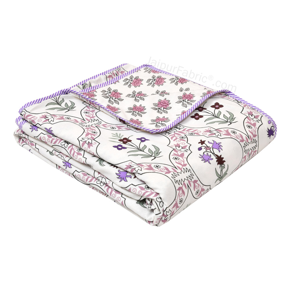 Mangal Jaal Purple Pure Cotton Reversible Single Bed AC Quilt Dohar