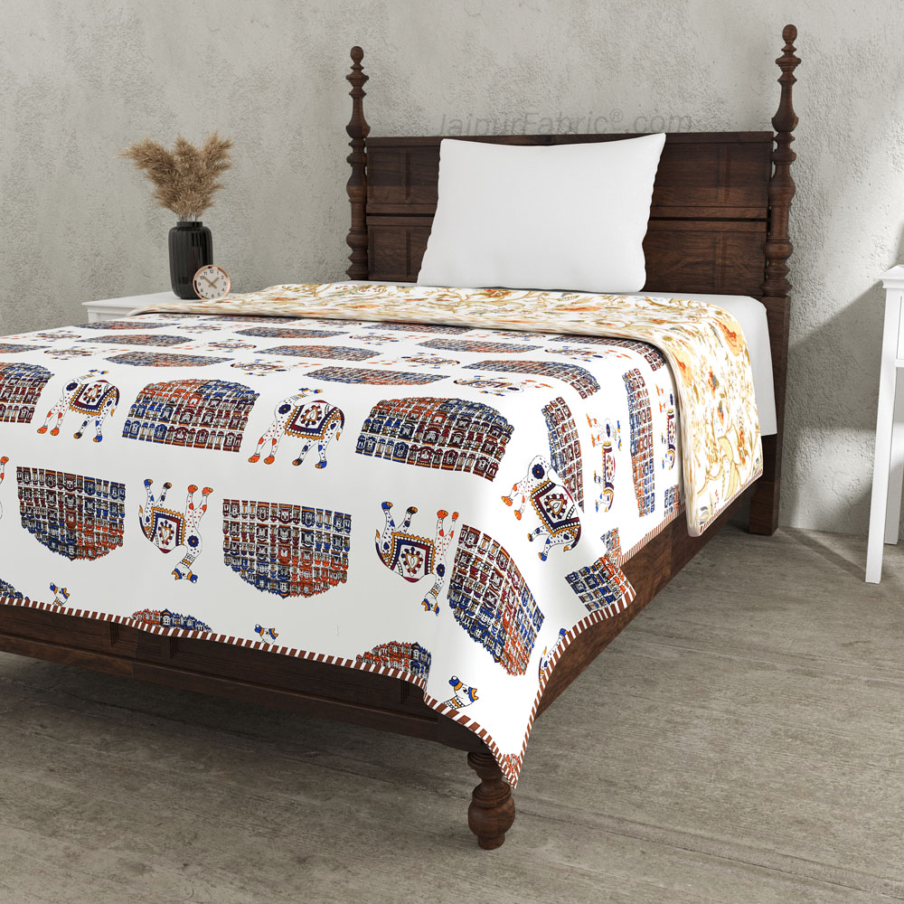 Hawa Mahal Orange Pure Cotton Reversible Single Bed AC Quilt Dohar