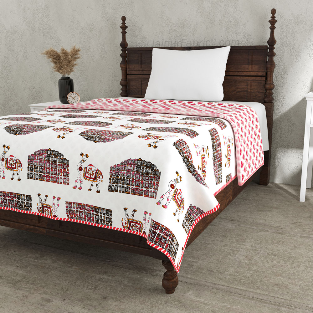 Hawa Mahal Pink Pure Cotton Reversible Single Bed AC Quilt Dohar