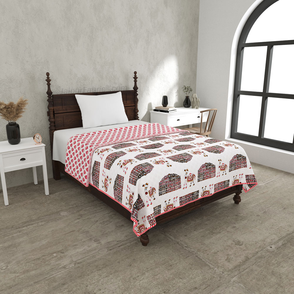 Hawa Mahal Pink Pure Cotton Reversible Single Bed AC Quilt Dohar