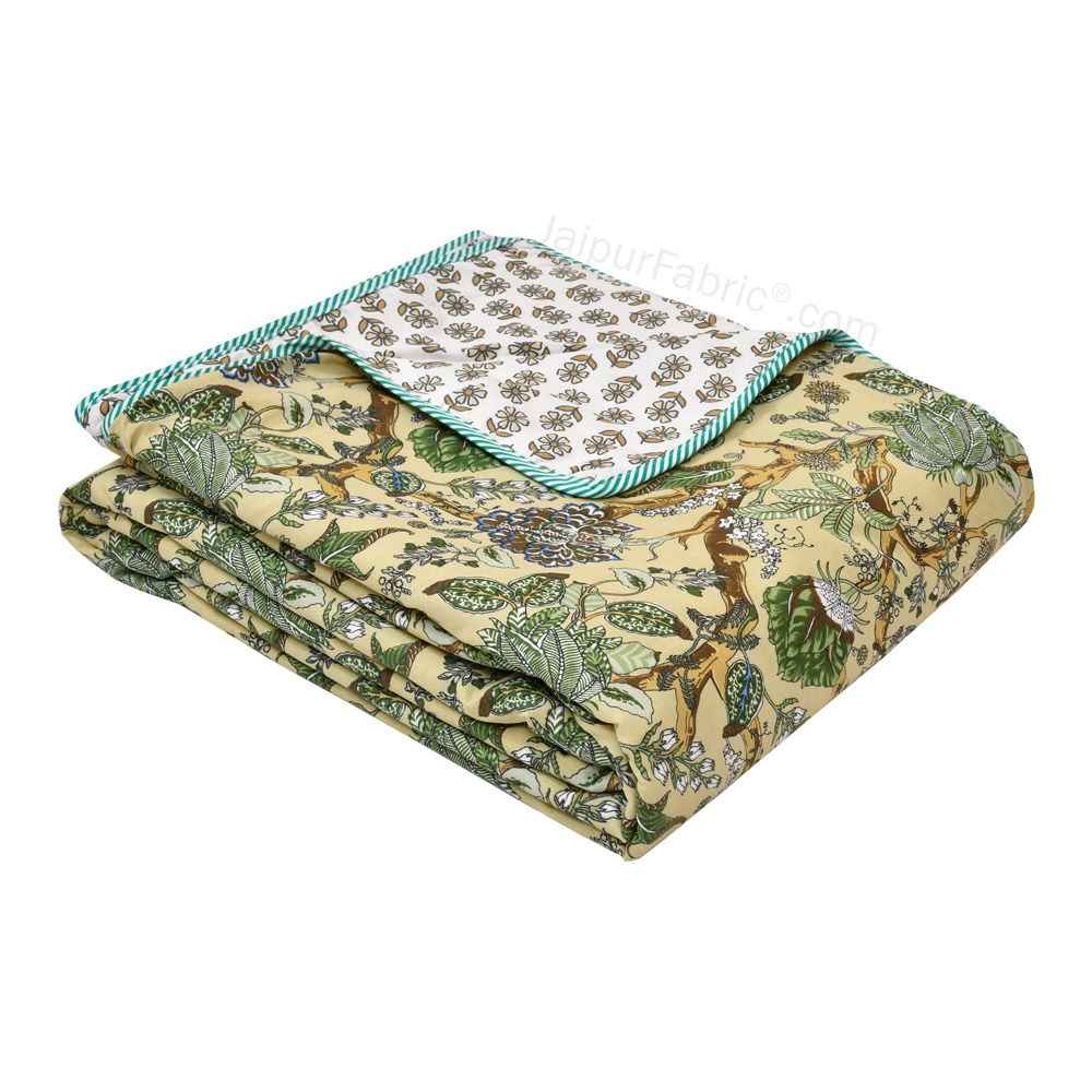 Anokhi Green Pure Cotton Reversible Single Bed AC Quilt Dohar