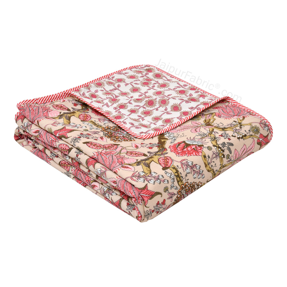 Anokhi Pink Pure Cotton Reversible Single Bed AC Quilt Dohar