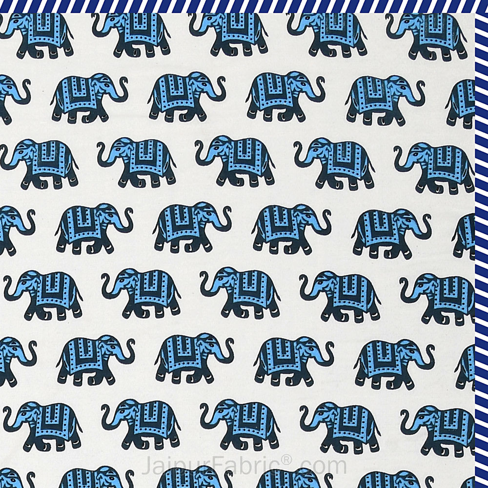 Elephant Print Blue Pure Cotton Reversible Single Bed AC Quilt Dohar