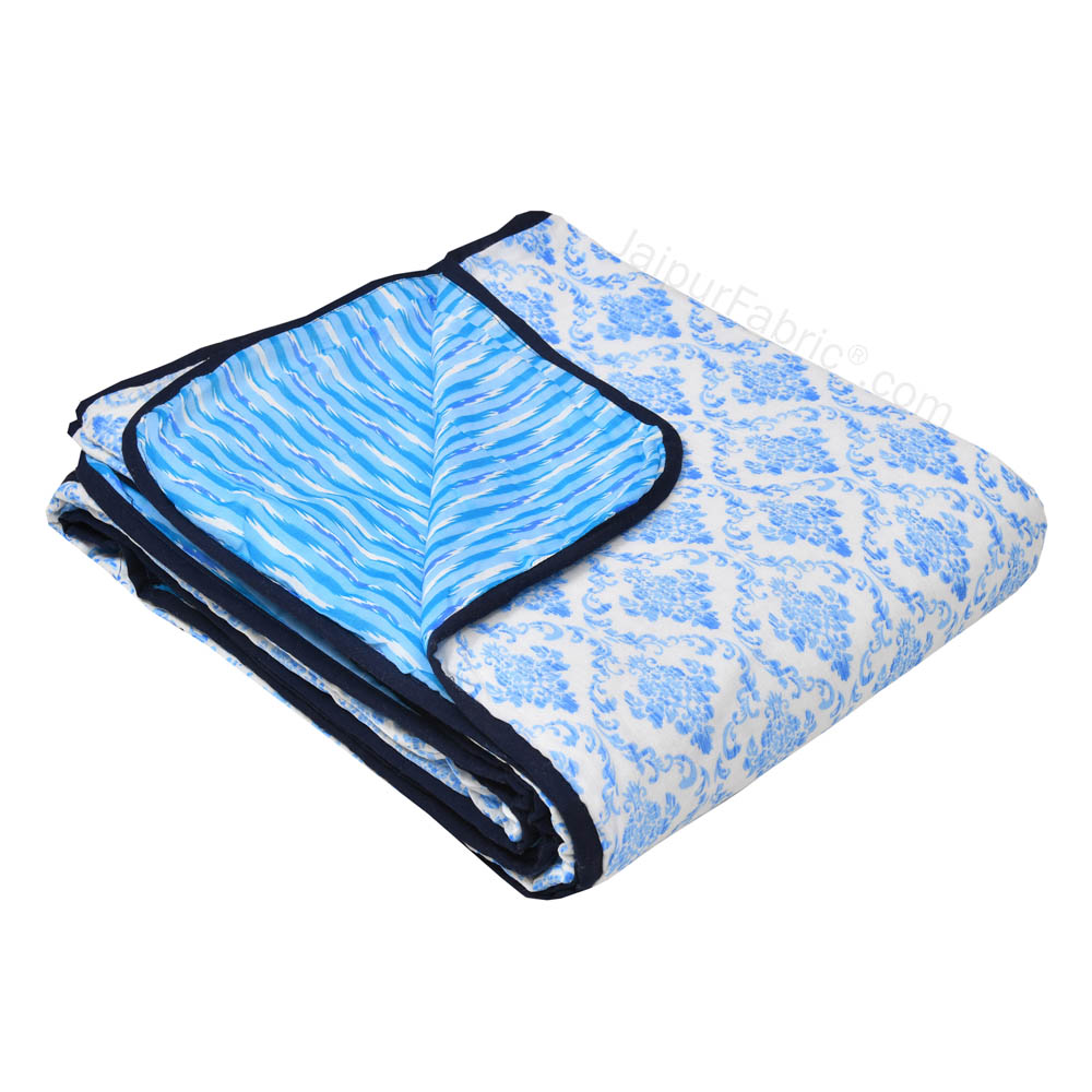 Ethnic Royal Blue Single Bed Dohar Blanket