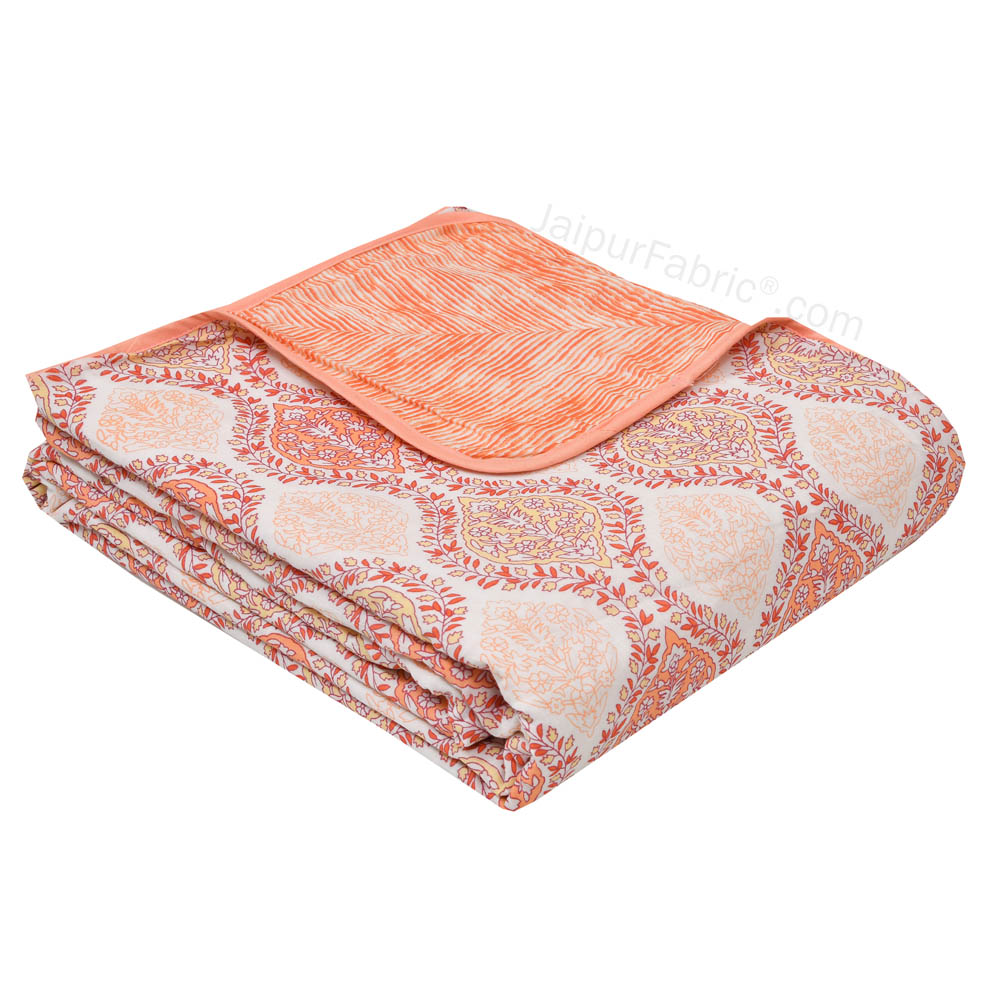 Wavy Ethnic Peachy Pink Single Bed Dohar Blanket