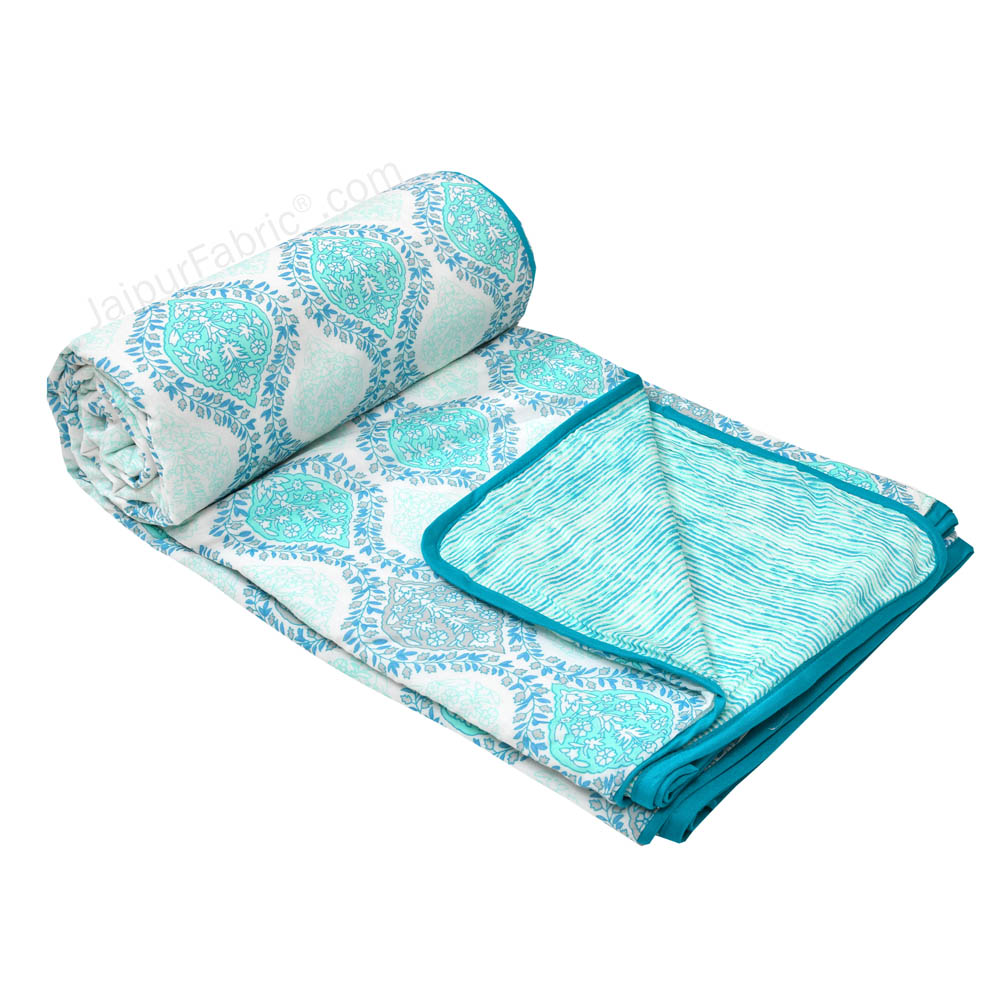 Wavy Ethnic Blueish Green Single Bed Dohar Blanket