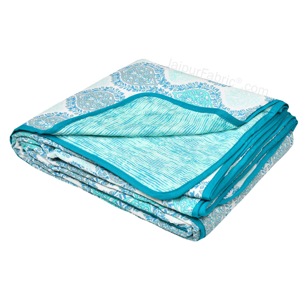 Wavy Ethnic Blueish Green Single Bed Dohar Blanket