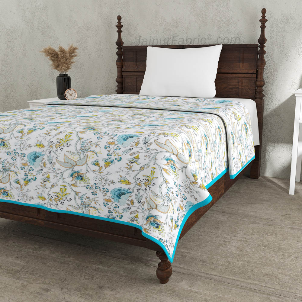 Floral Garden Blueish Single Bed Dohar Blanket