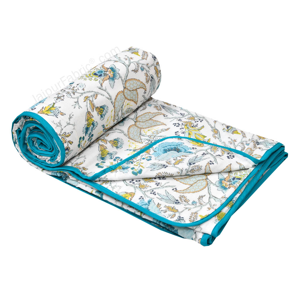 Floral Garden Blueish Single Bed Dohar Blanket