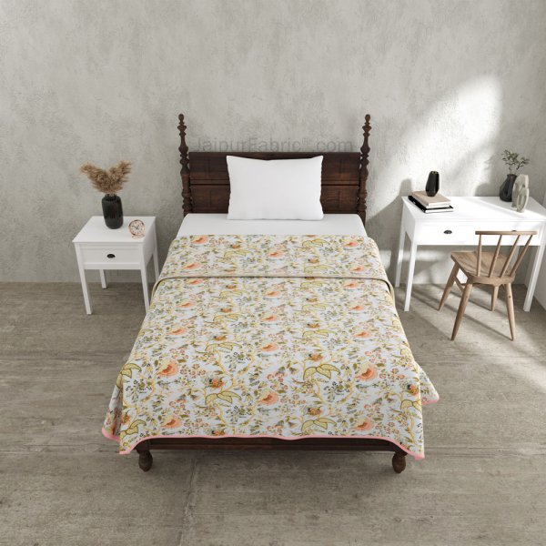 Floral Garden Yellowish Single Bed Dohar Blanket