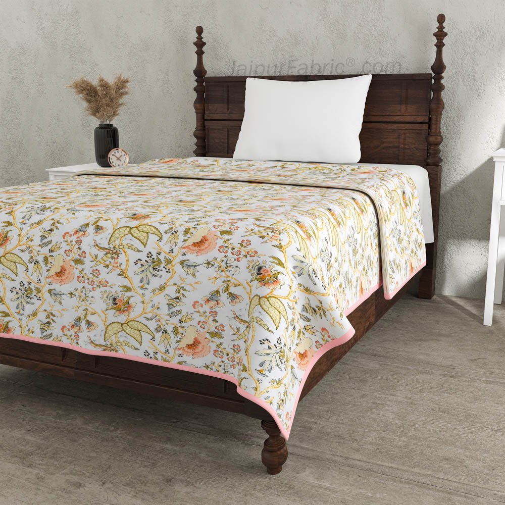Floral Garden Yellowish Single Bed Dohar Blanket