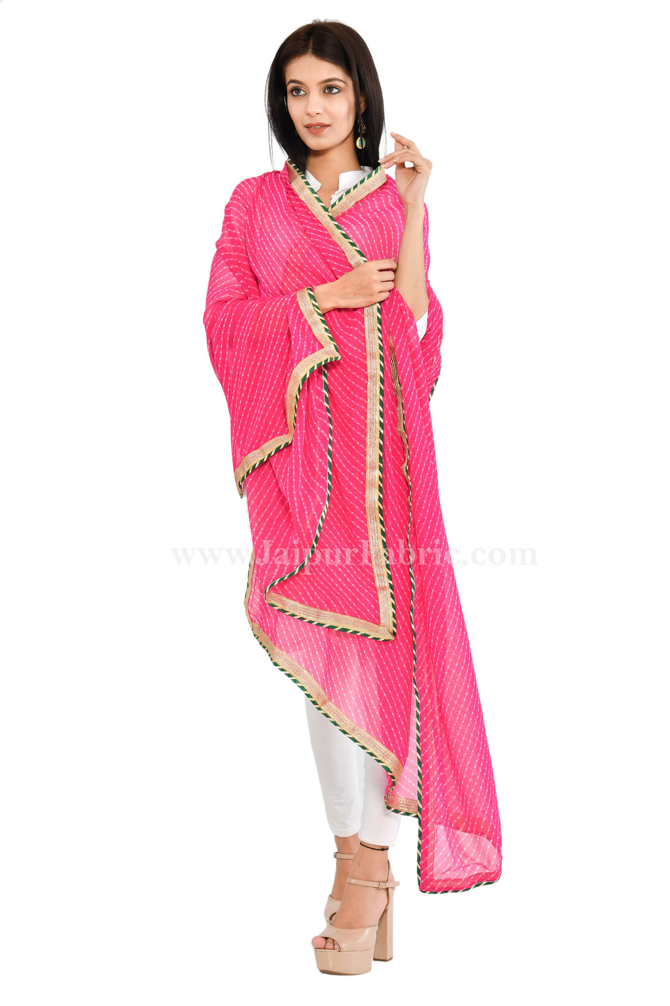 Mothra Georgette Pink Jaipuri Rajasthani Bandhni Heavy Dupatta Chunni
