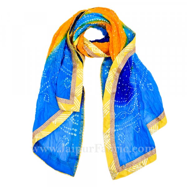 Magji Border Multi color Art silk Jaipuri Rajasthani Bandhni Bandhej Multi-Colored Heavy Dupatta Chunni