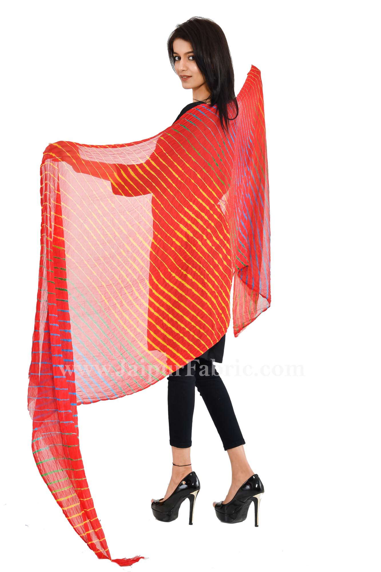 Magji Border Orange Jaipuri Rajasthani Bandhni Bandhej Art silk Multi-Colored Heavy Dupatta Chunni