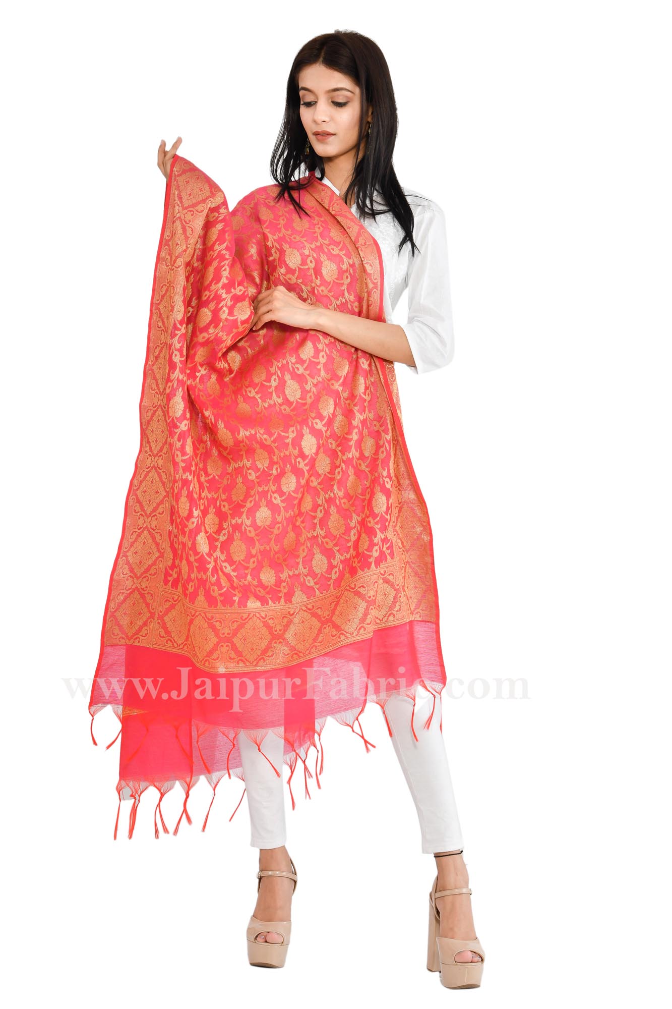 SBM Jaipuri Rajasthani Women Silk Bandhani Bandhej Multi-Colored Heavy Dupatta with Embroidery Maroon 