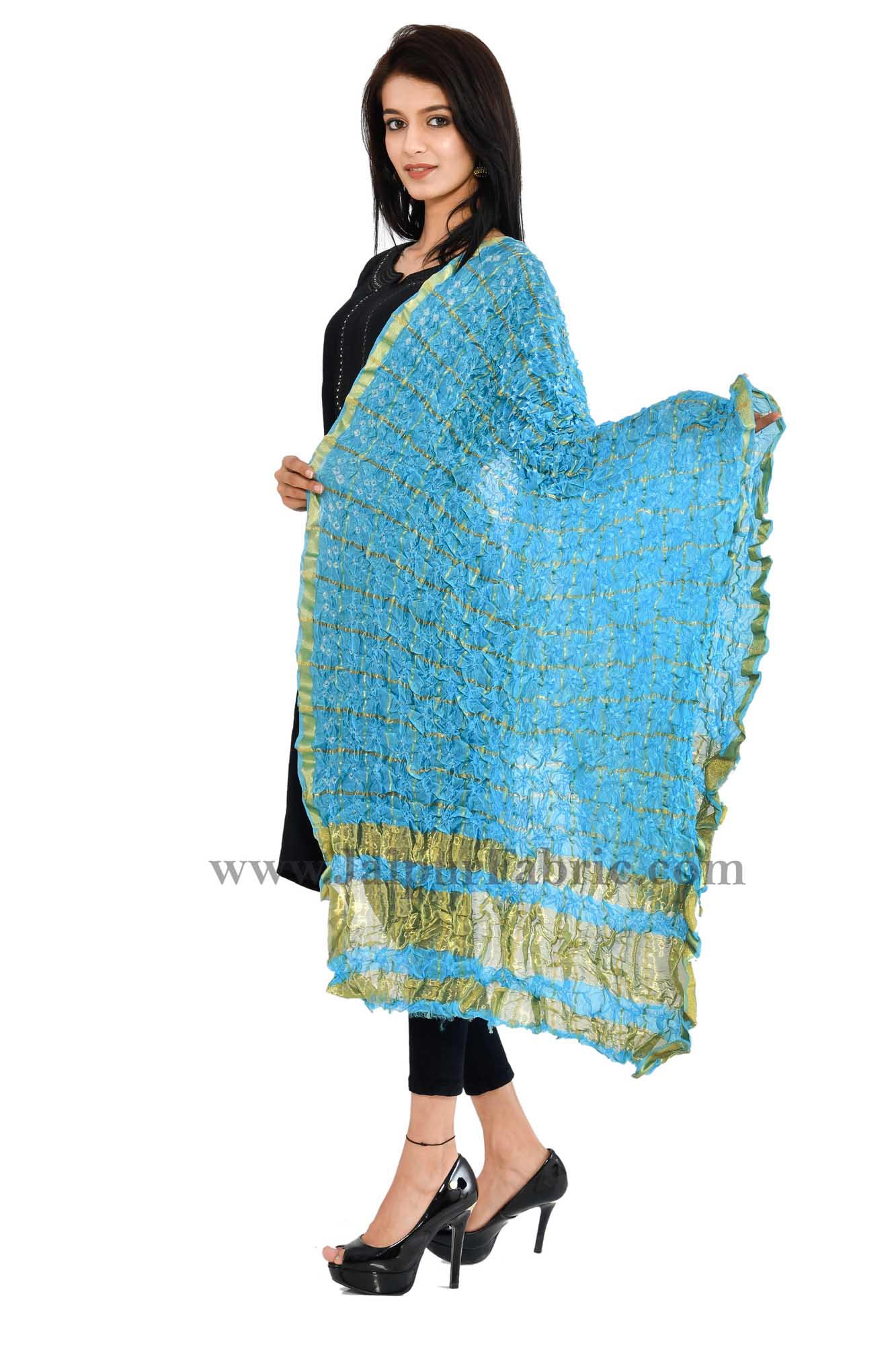 Gharchola Art Silk Blue Jaipuri Rajasthani Bandhni Bandhej Multi-Colored Heavy Dupatta Chunni