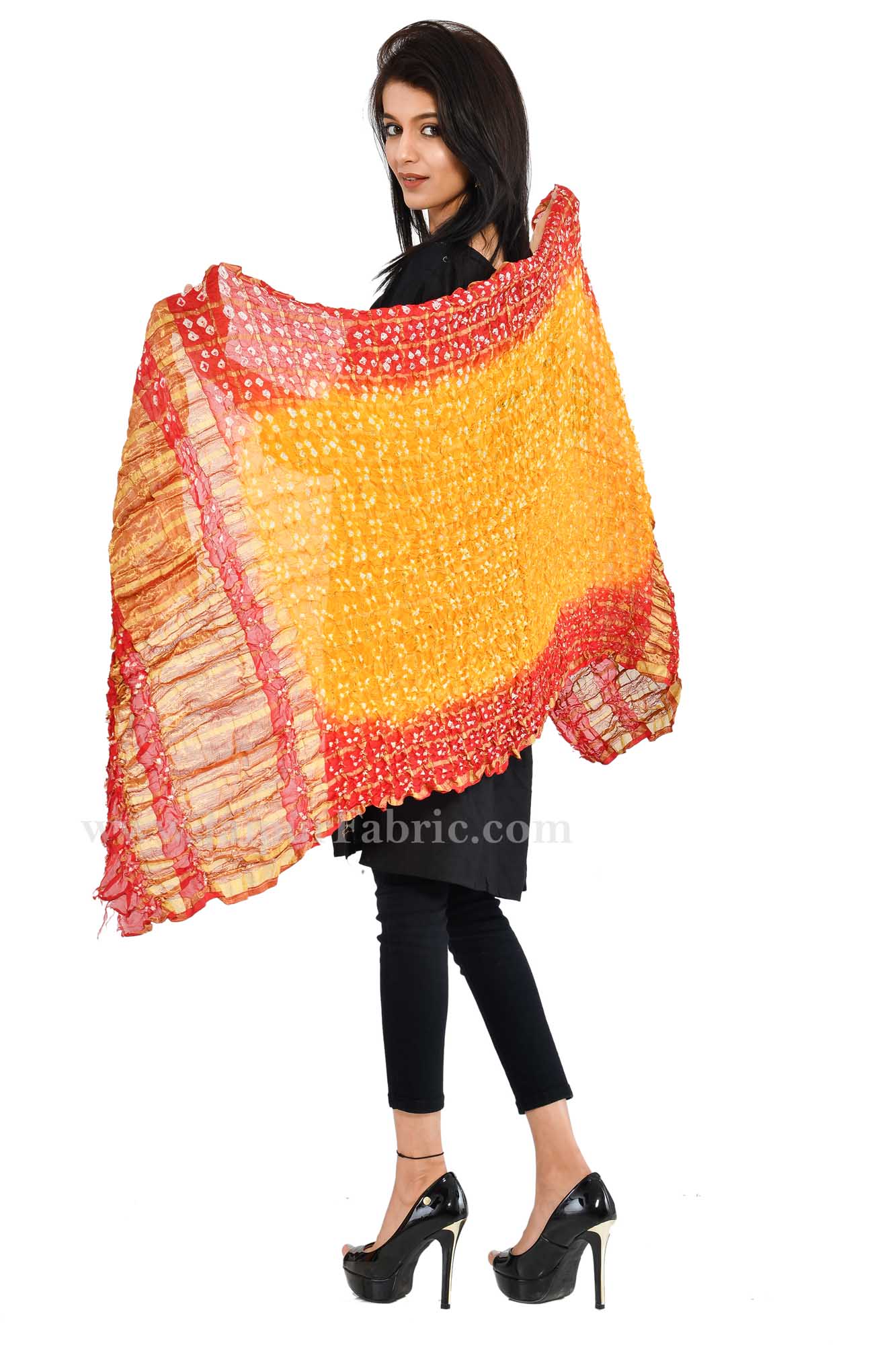 Gharchola Art Silk MultiColored Jaipuri Rajasthani Bandhni Bandhej Multi-Colored Heavy Dupatta Chunni
