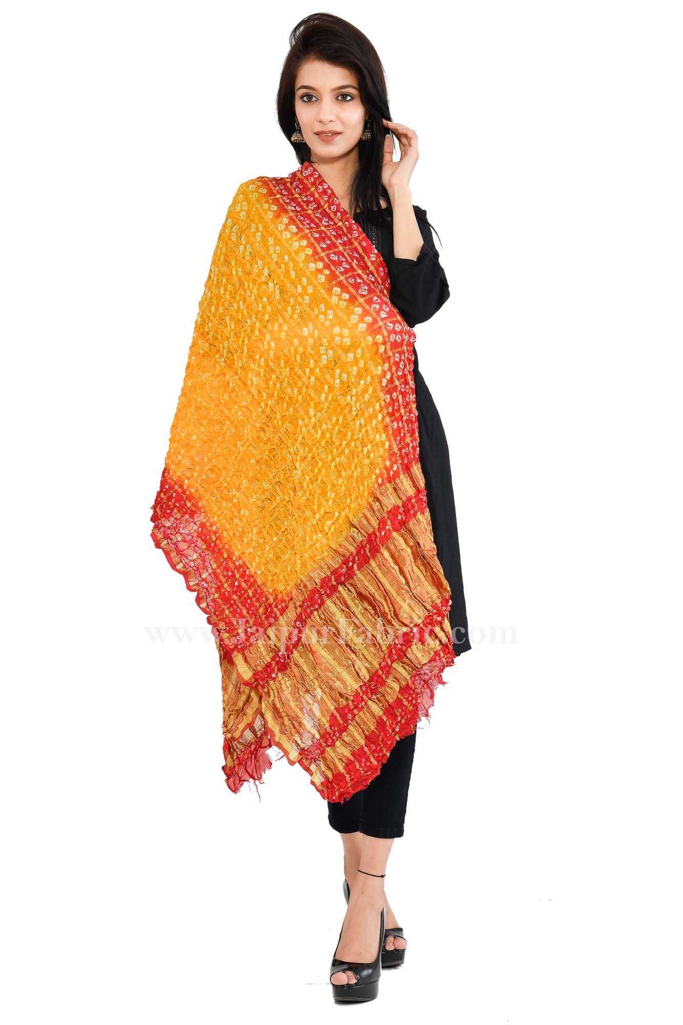 Gharchola Art Silk MultiColored Jaipuri Rajasthani Bandhni Bandhej Multi-Colored Heavy Dupatta Chunni