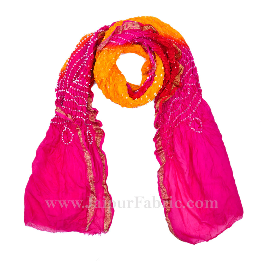 Fancy Lehariya Pink & yellow eavy Dupatta Chunni  Jaipuri Rajasthani Bandhni Bandhej Multi-Colored