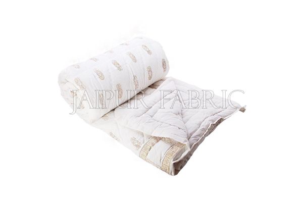 Royal Tropical Golden Print White Base Double Bed Quilt