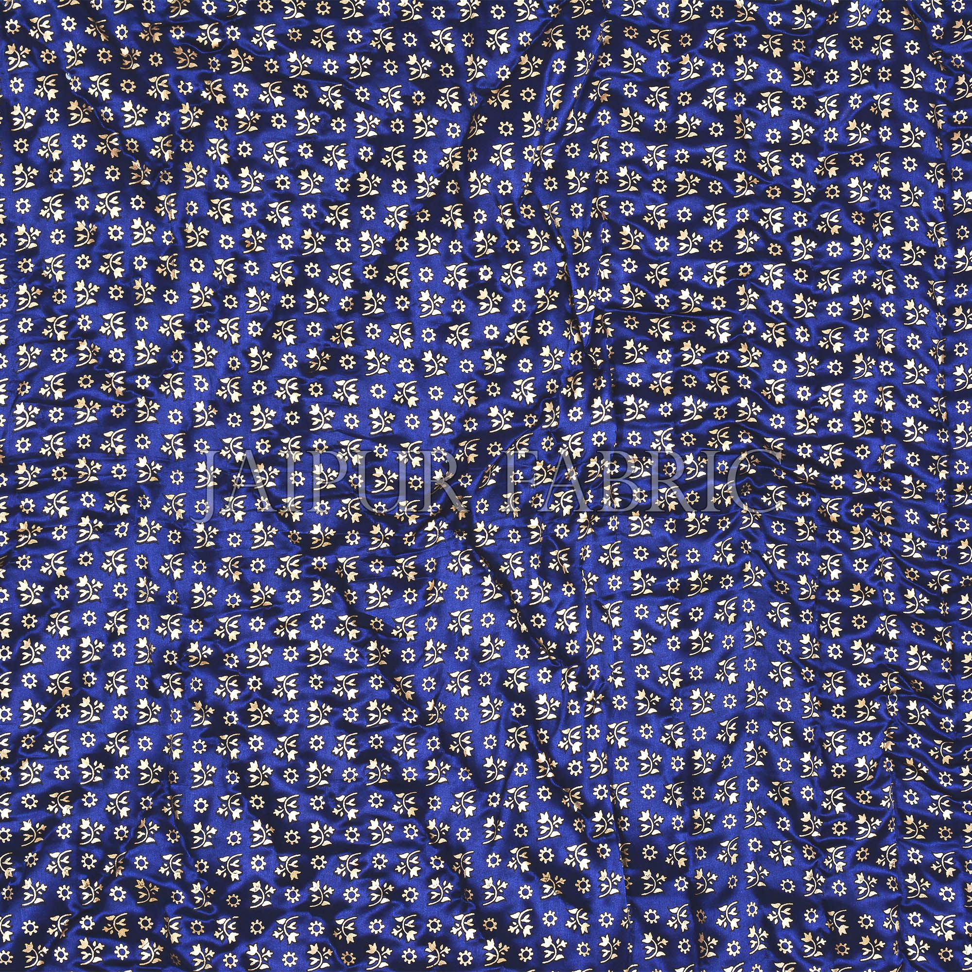 Royal Blue Base Golden Floral Print Silk Double Quilt