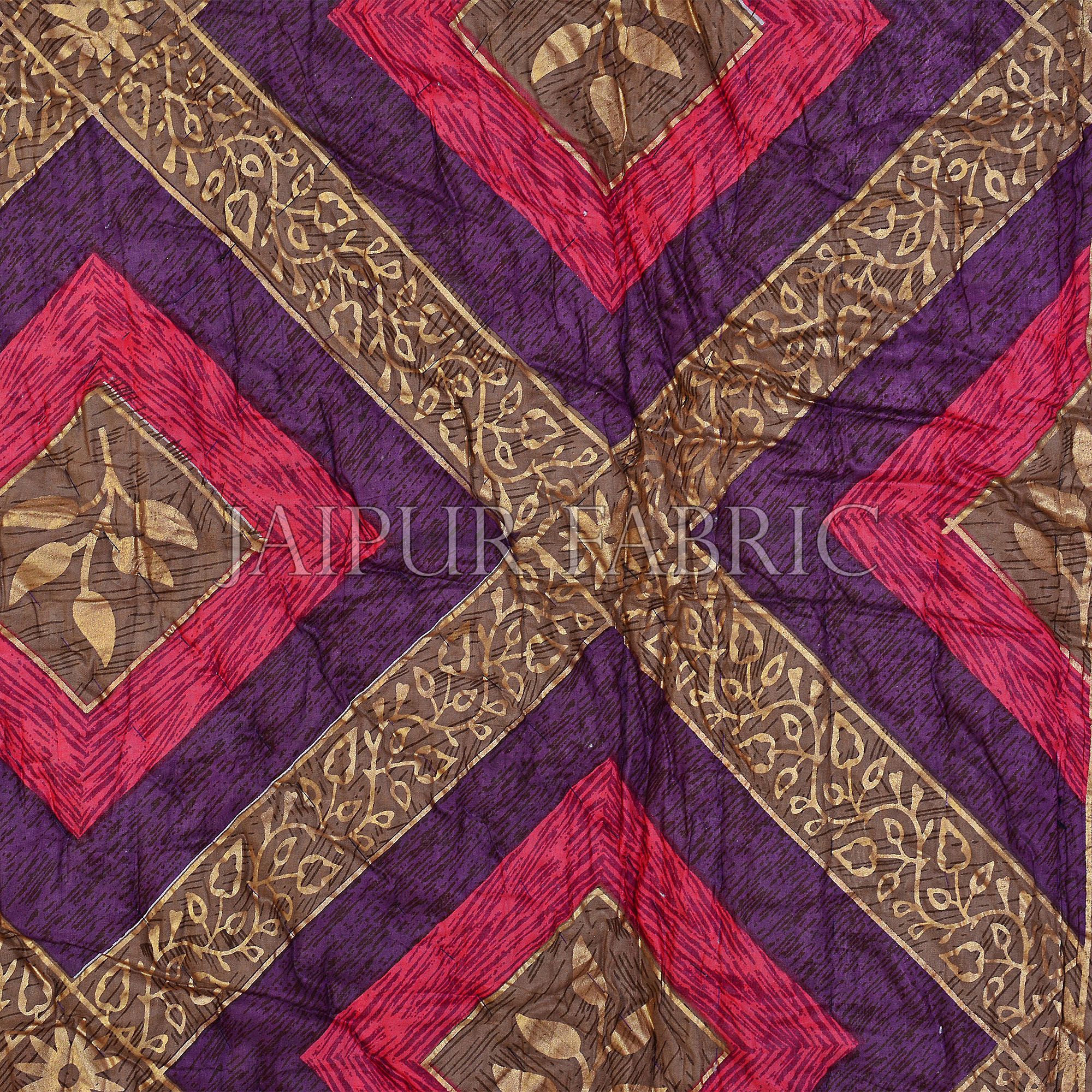 Purple And Magenta Checks Base Golden Print Fine Cotton Double Quilt