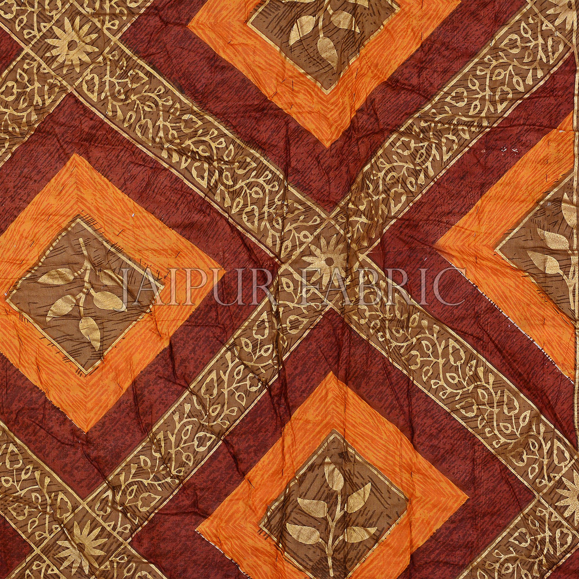 Orange And Rust Checks Base Golden Print Fine Cotton Double Quilt