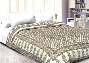 Cream Base Golden Flower With black lining Cotton Single Bed Quilt