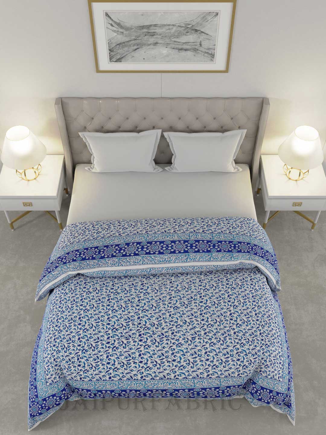 Blue Manjari Jaipuri Double Bed Quilt