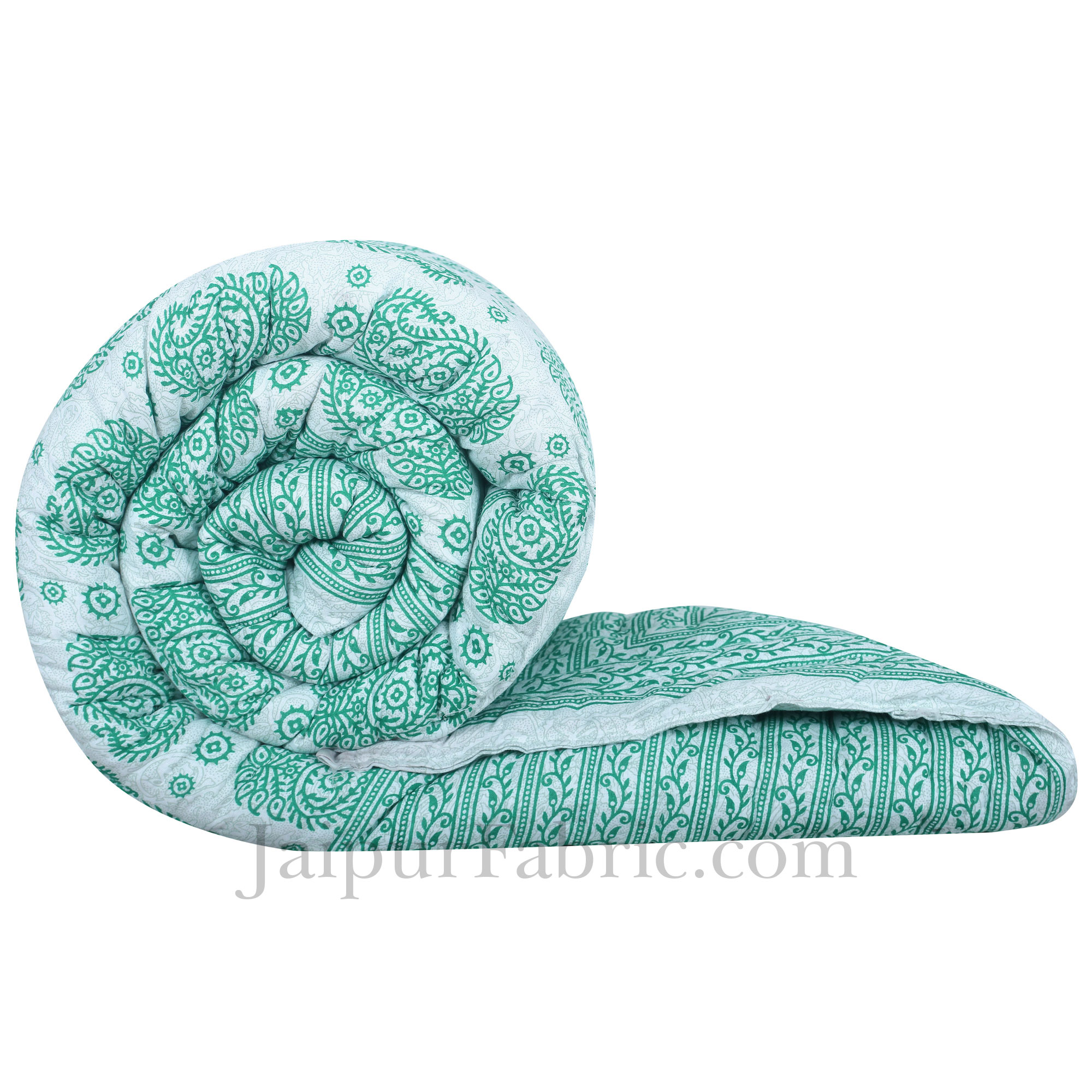 Green Paisley Jaipuri Double Bed Quilt