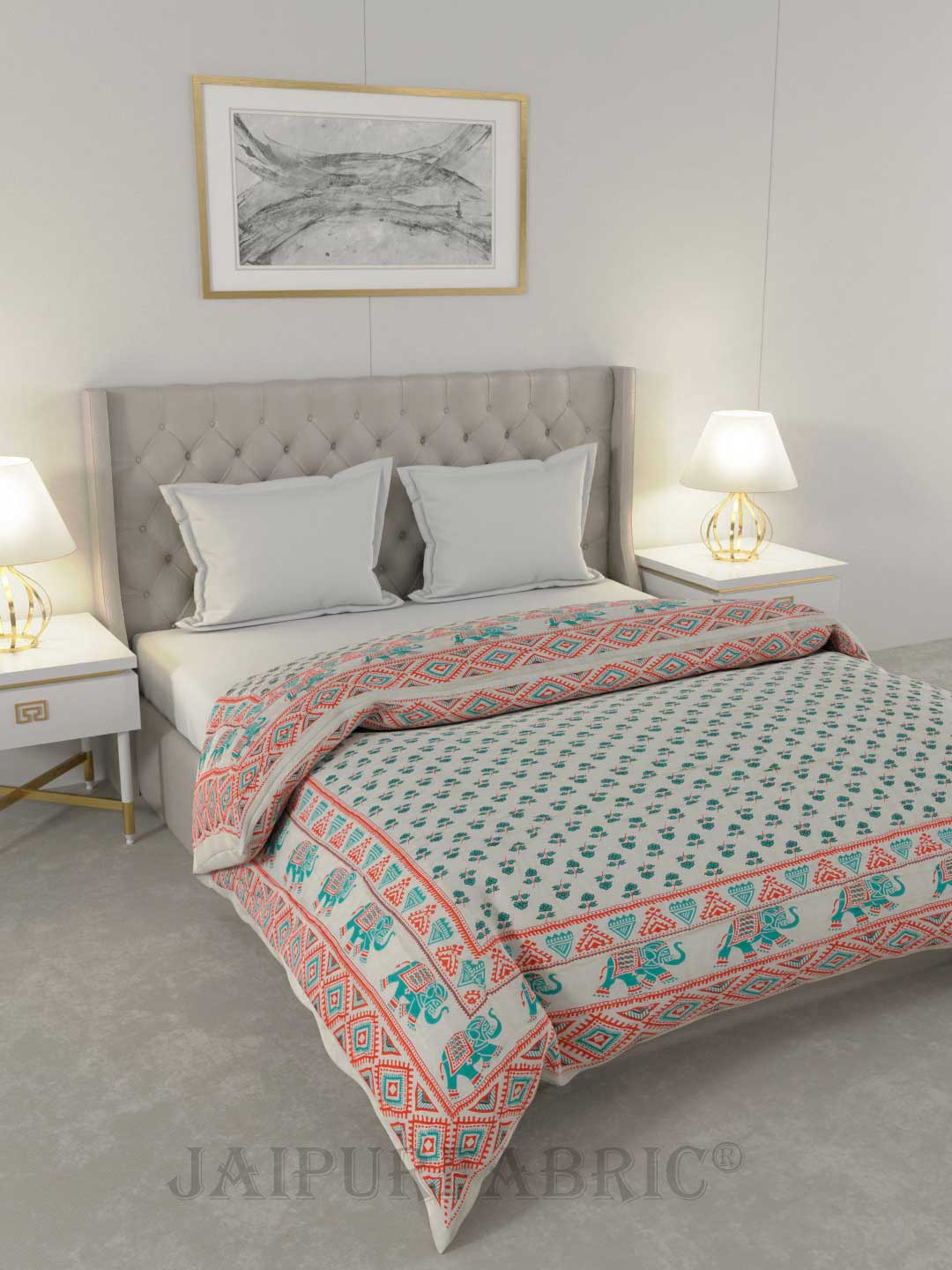 Colorful Floral Jaipuri Double Bed Quilt
