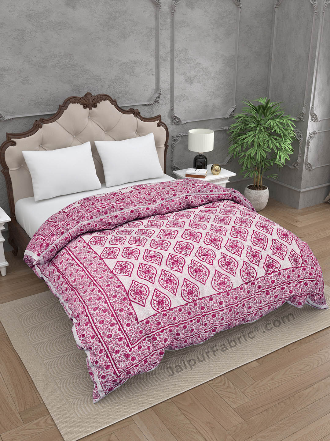 Traditional Pink Jaipuri  Double Bed Quilt