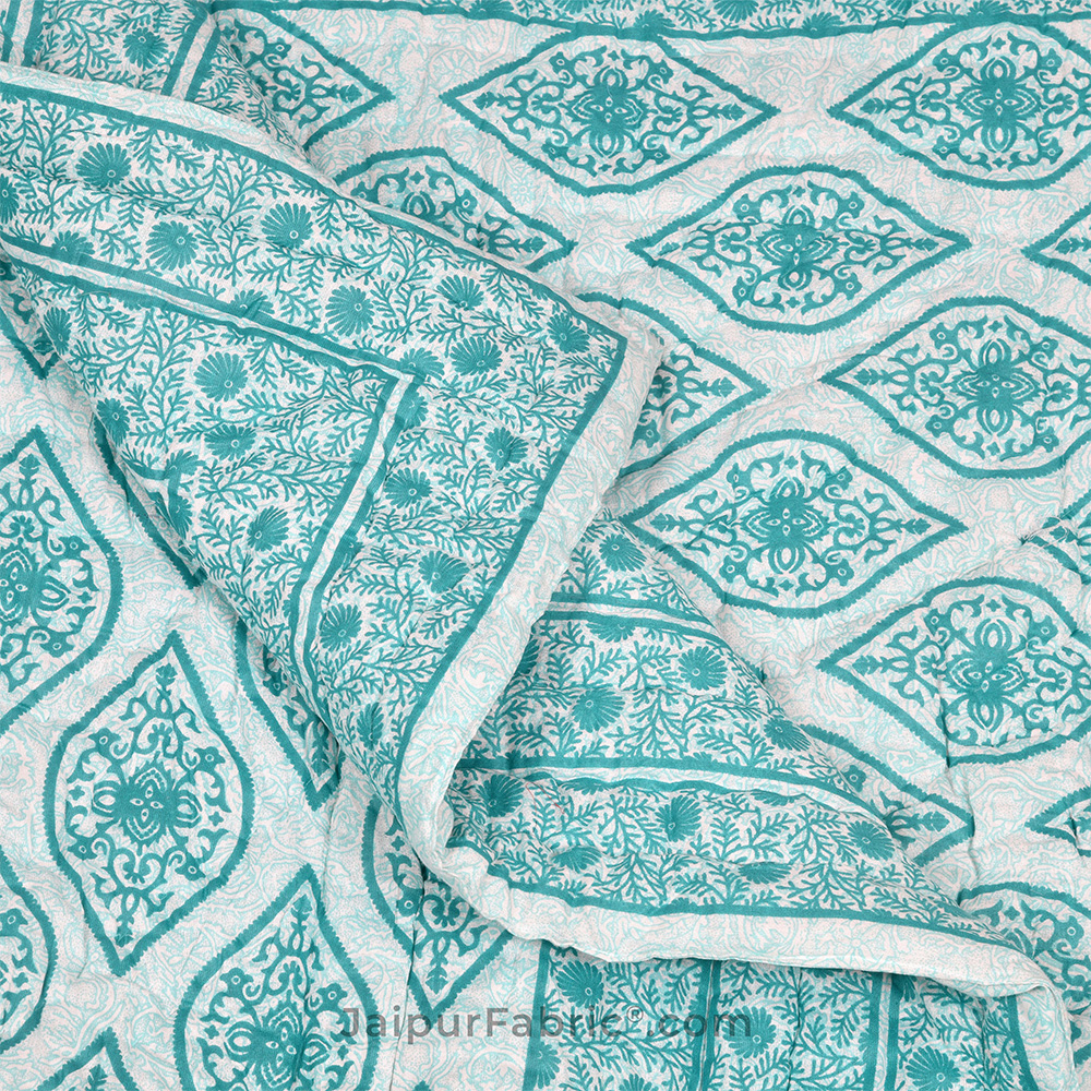 Traditional Green Jaipuri  Double Bed Quilt