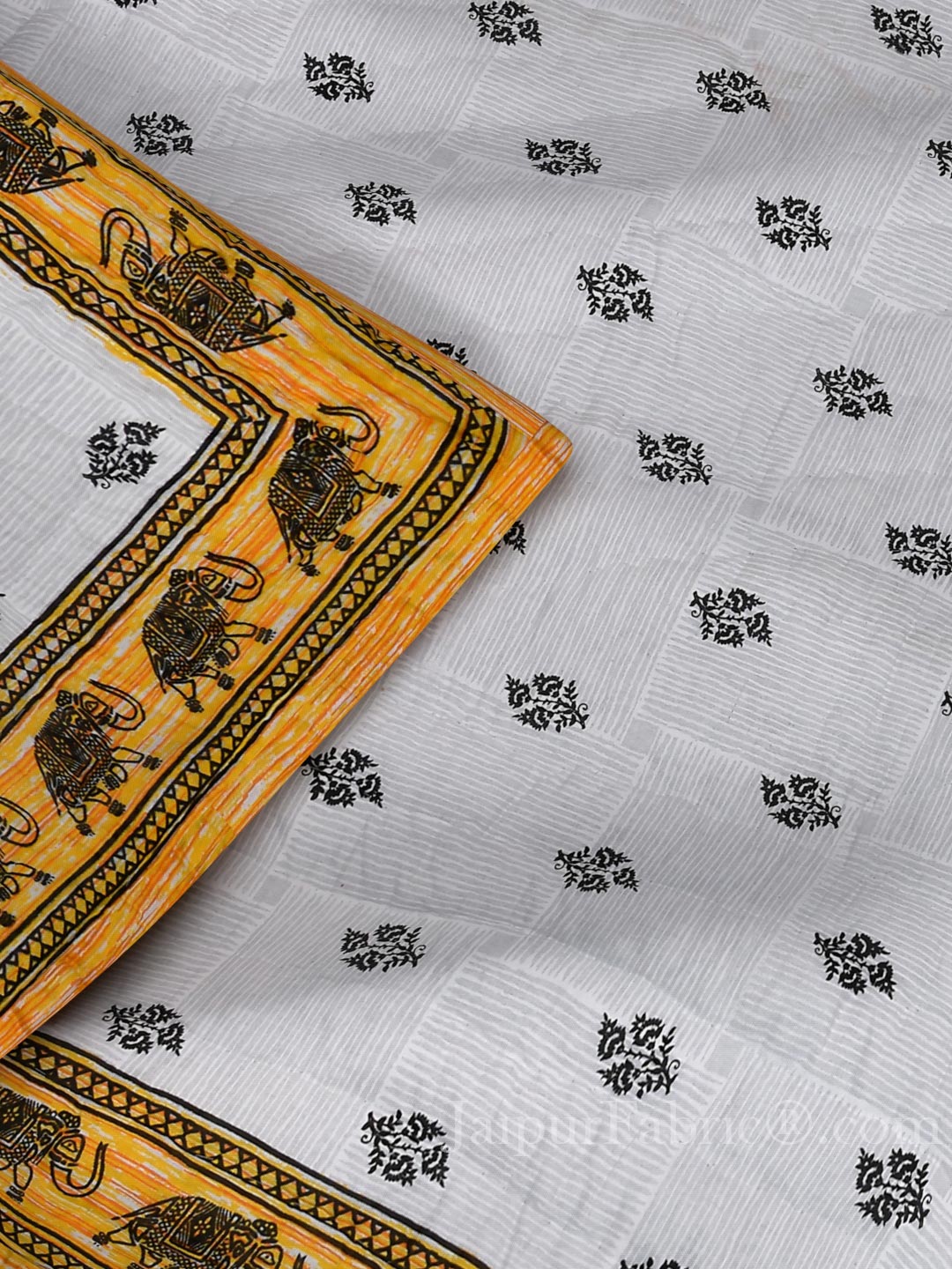 Yellow Booti Grey Elephant Border Microfiber Fill Cotton Cover Double Bed Quilt